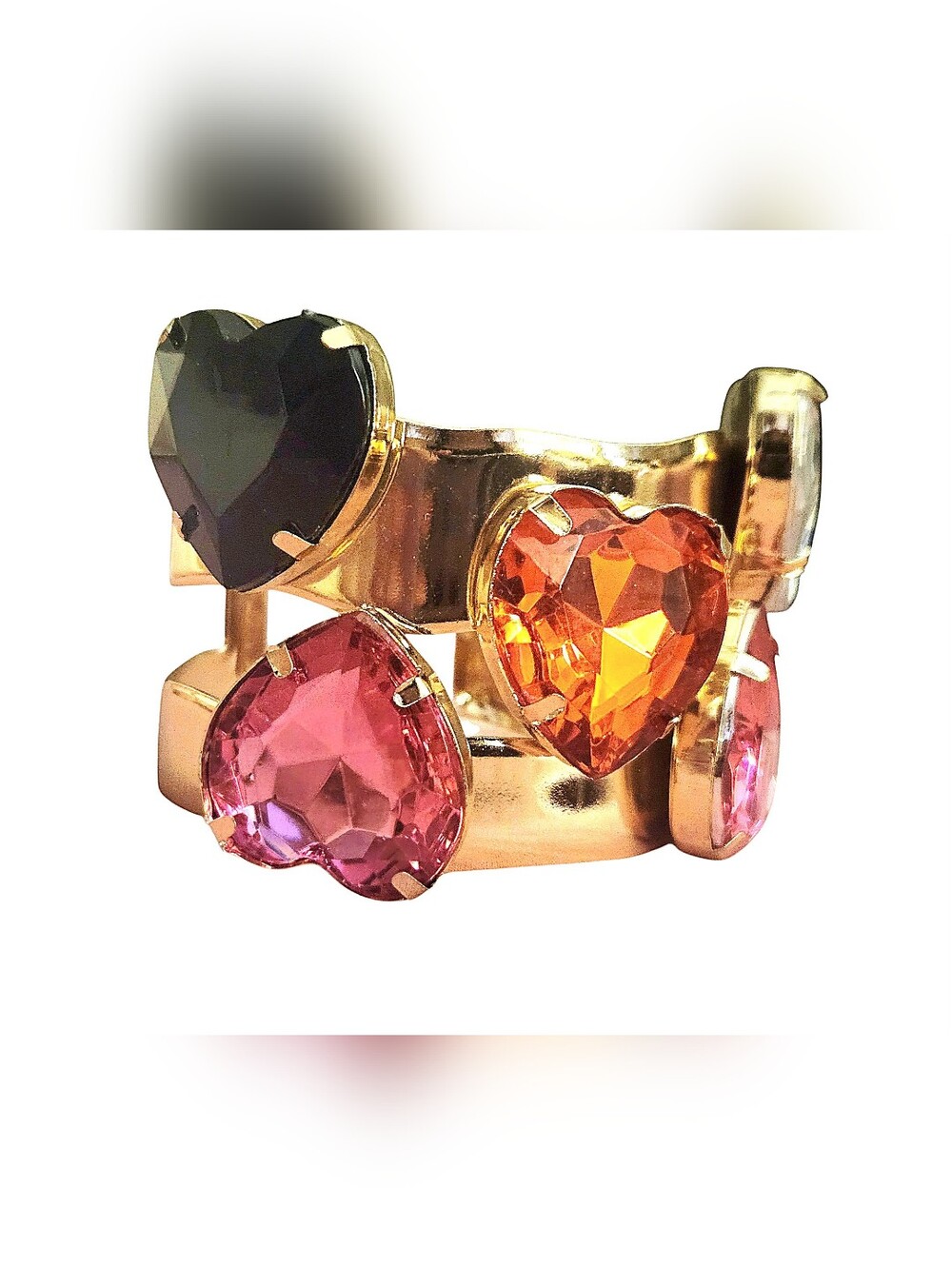 Y2K Glam Multi-Color Heart Wide Cuff Bracelet